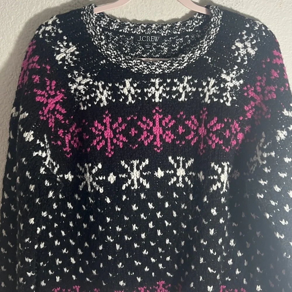 J. Crew women’s Jacquard Snowflake Pullover Sweater chunky knit size L Cabincore